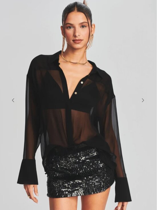 Retrofete Tops - Retrofete Ramona Silk Chiffon Shirt Black M NWT Sheer